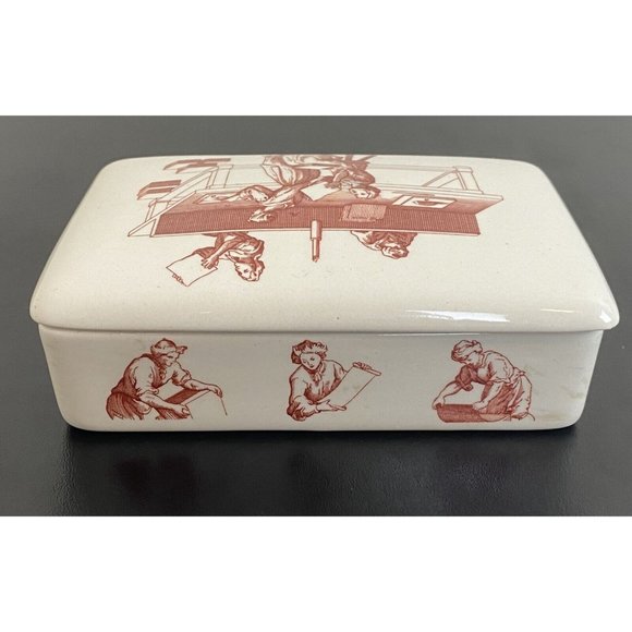 Wedgwood Wiggins Teape Group Papermakers Butter Dish 1961 Trinket Box 5" long - Picture 5 of 10